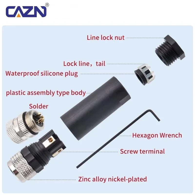 M8 Plastic Assembled Plug Male Female Straight Angled 3 4 Pins Screw Type IP67 for Automation