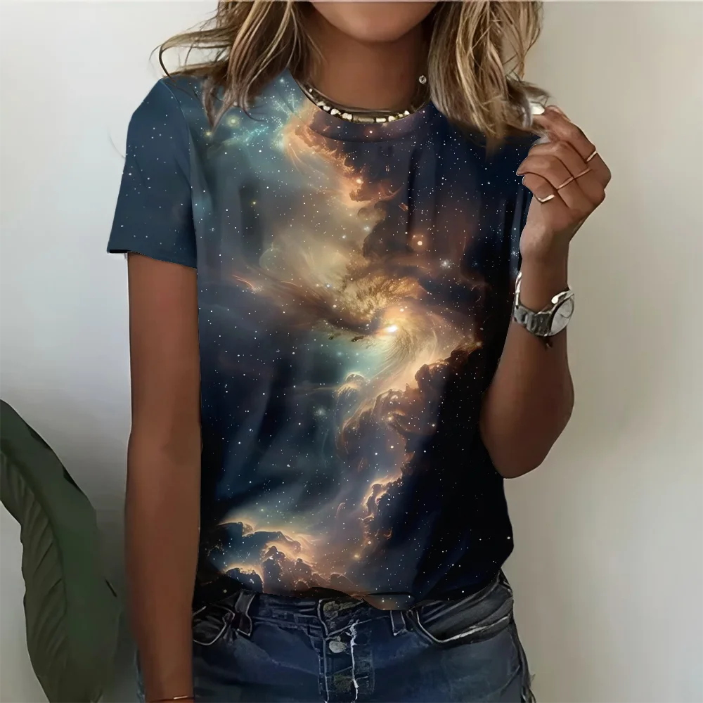

Женская футболка Dreamy Starry Sky Galaxy Art, повседневная модная удобная темно-синяя футболка с коротким рукавом