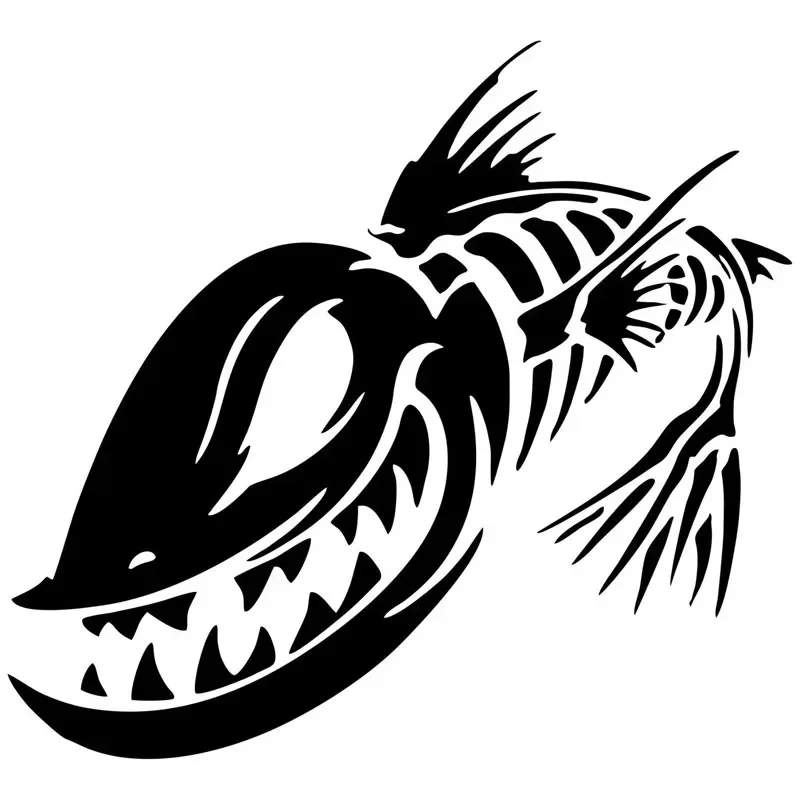Fish skeleton, skull, fishing, monster shaped motorcycle, vinyl sticker for automobile, 40x36.4 cm, PVC material
