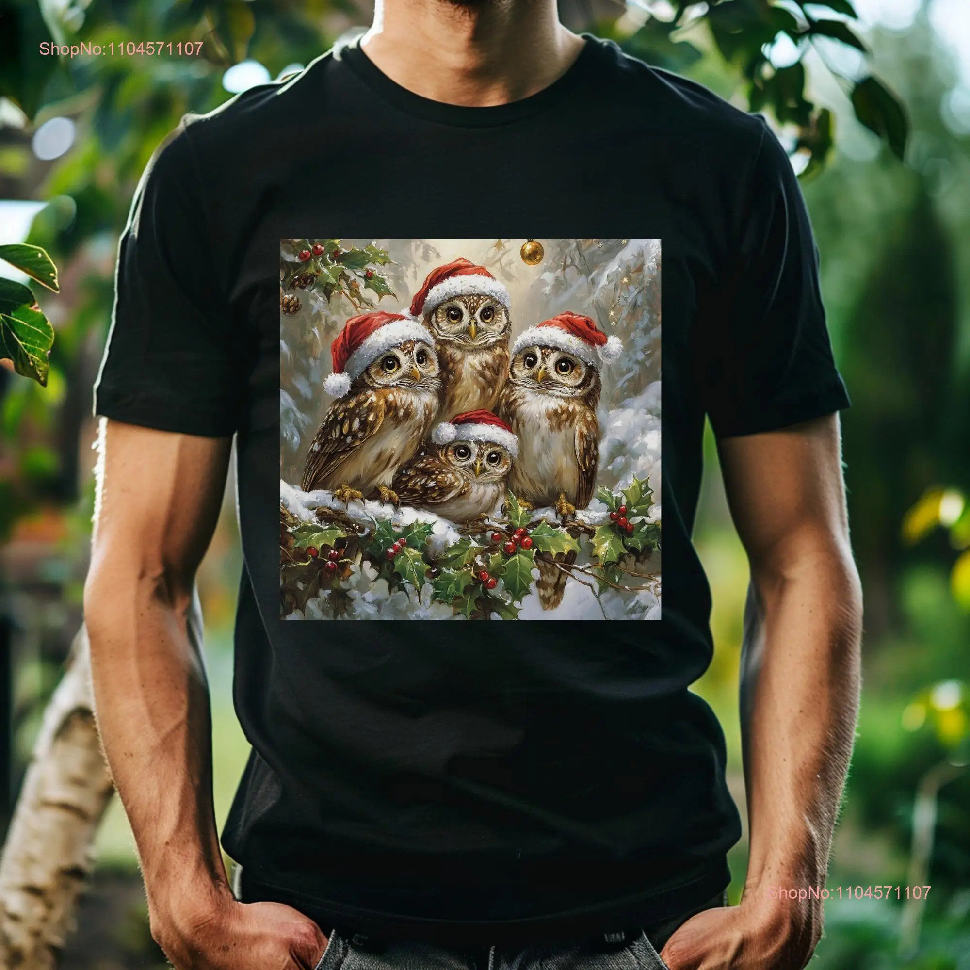

Зимняя семейная футболка с совой, рождественская тема снега, искусство животных, повседневные идеи, длинные или короткие рукава