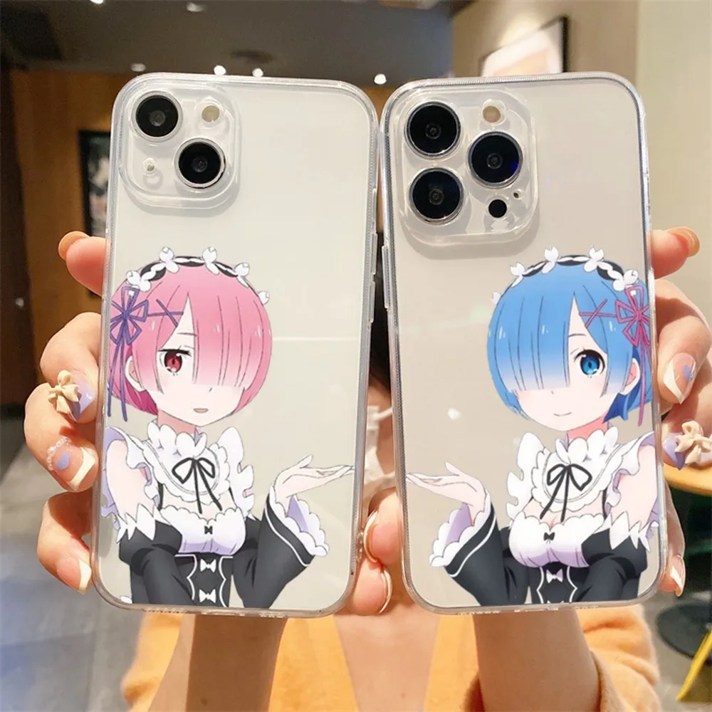 R-ReZero R-Ram R-Rem Anime Phone Case For Iphone 16 15 11 13 14 Pro Max 7 8 Plus X Xr Xs Max 16pro 12mini Transparent Cover