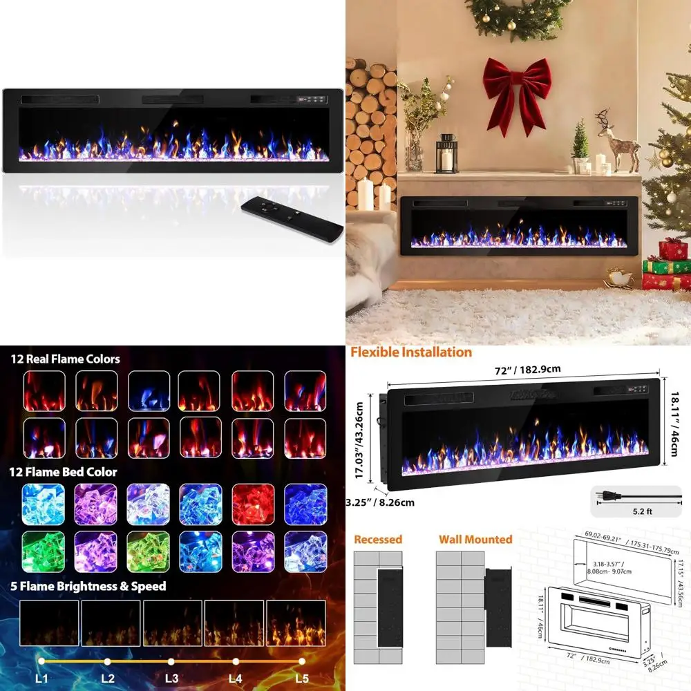 

72 Ultra Slim Wall-Mounted Electric Fireplace Insert with Remote Control & Timer