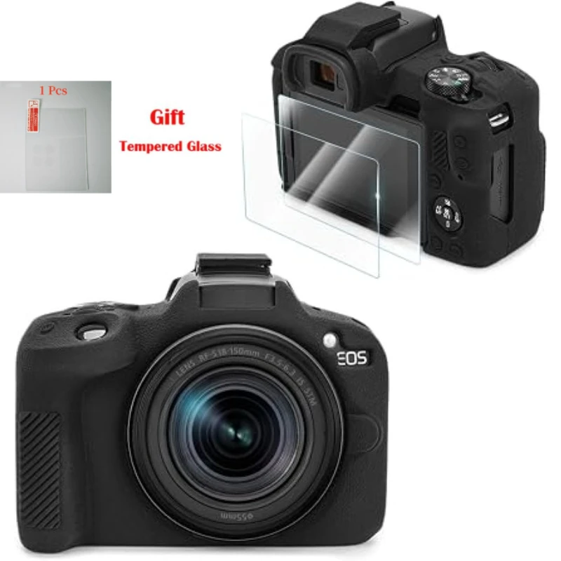 Soft Silicone Armor Skin Case For Canon EOS R50 camera bag R50 silicone protective case r50 Cover + 1PCS Free Tempered Film