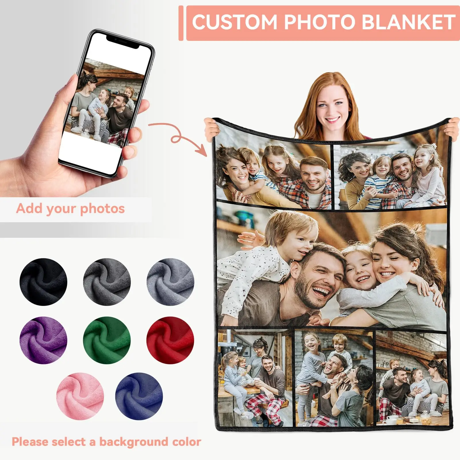 1 قطعة بطانية مخصصة التصميم الخاص بك شعار الأسرة صور طباعة بطانية ناعمة دافئة مخصصة لمحبي أبي أمي لشتاء السنة الجديدة هدية