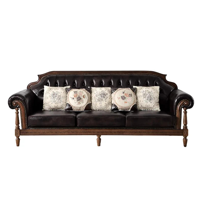 

American, vintage, all solid wood, genuine leather, sofa, first layer cowhide, combination