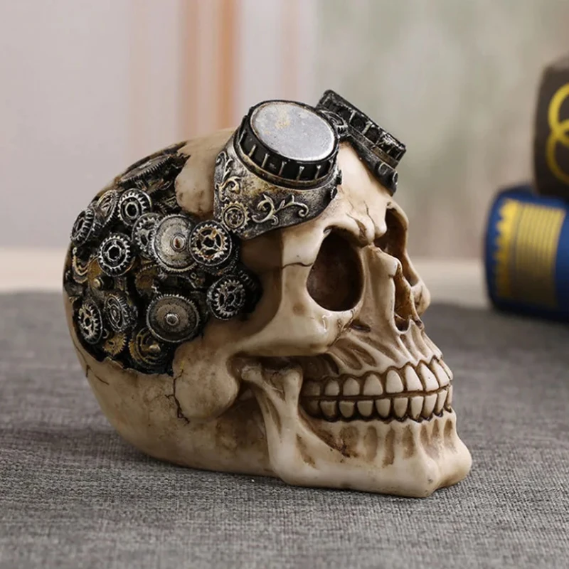 Gothic culture Resin Skull Decor Statue -Steampunk Skull Halloween Decoration Party decoration props Home Bar Decoration