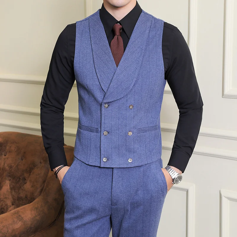 

Brand Clothing Men's Suit Vests Herringbone Wool Tweed Double Breasted Waistcoat Tuxedo Groomsmen for Wedding 4XL 5XL