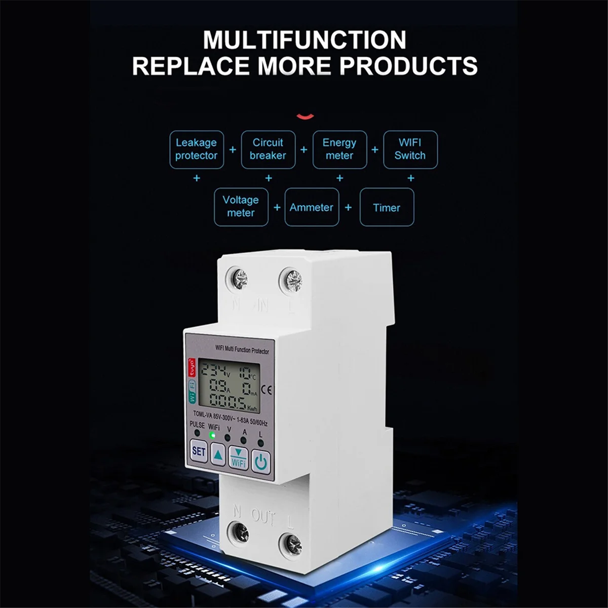 Tuya 63A 110V 220V WiFi Energy Meter Kwh Metering Switch Timing Function with Voltage Current and Leakage Protection