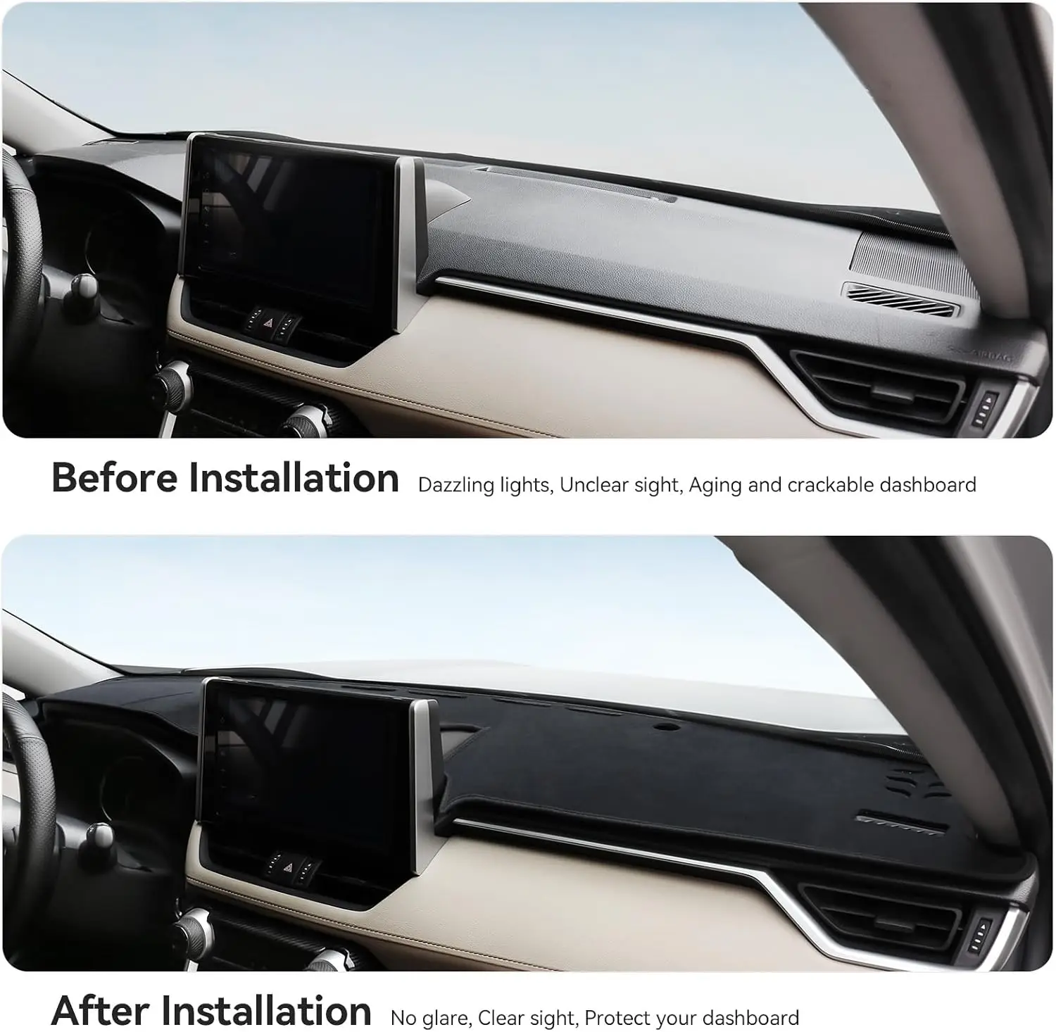 Osłona deski rozdzielczej do Toyota RAV4 2025-2019 Hybrid, Prime (PHEV), akcesoria, flanelowa mata na deskę rozdzielczą, osłona konsoli środkowej, osłona przeciwsłoneczna