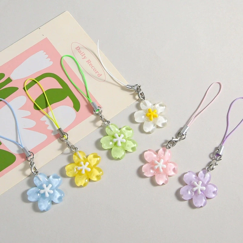 Colorful Resin Flower Phone Chains for Women Korean Style Fresh Cute Transparent Bag Key Pendant Best Friend Compact Accessory
