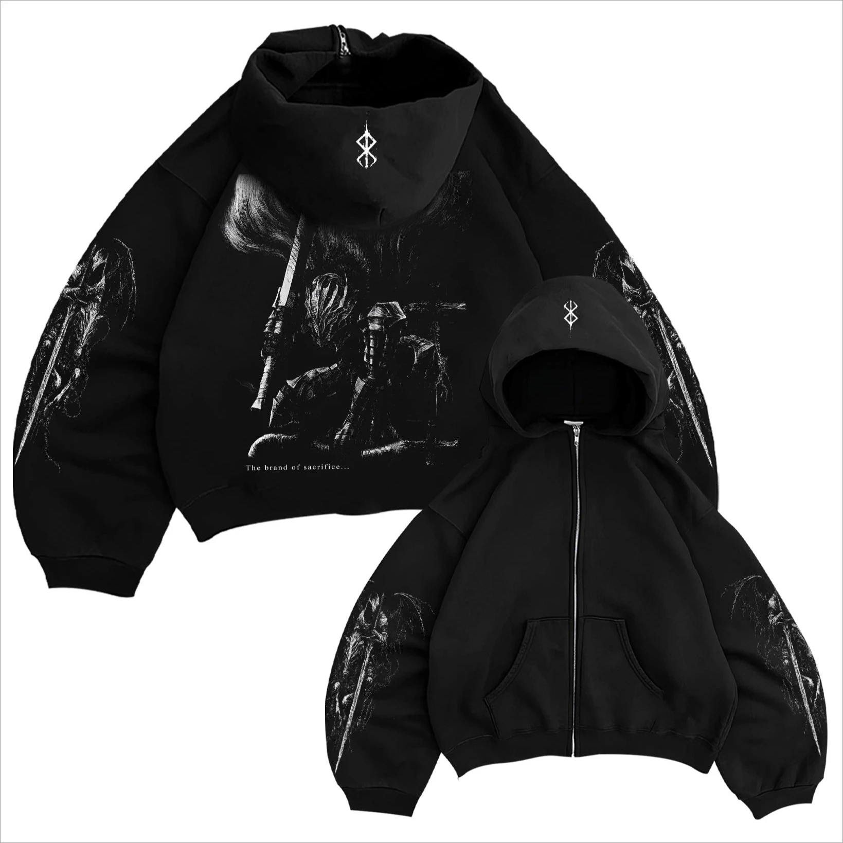 Y2k Berserk Kollektion Hoodies Damen Harajuku Streetwear Pullover mit Reißverschluss Anime Hoodie Sweatshirt Trainingsanzug Herrenbekleidung