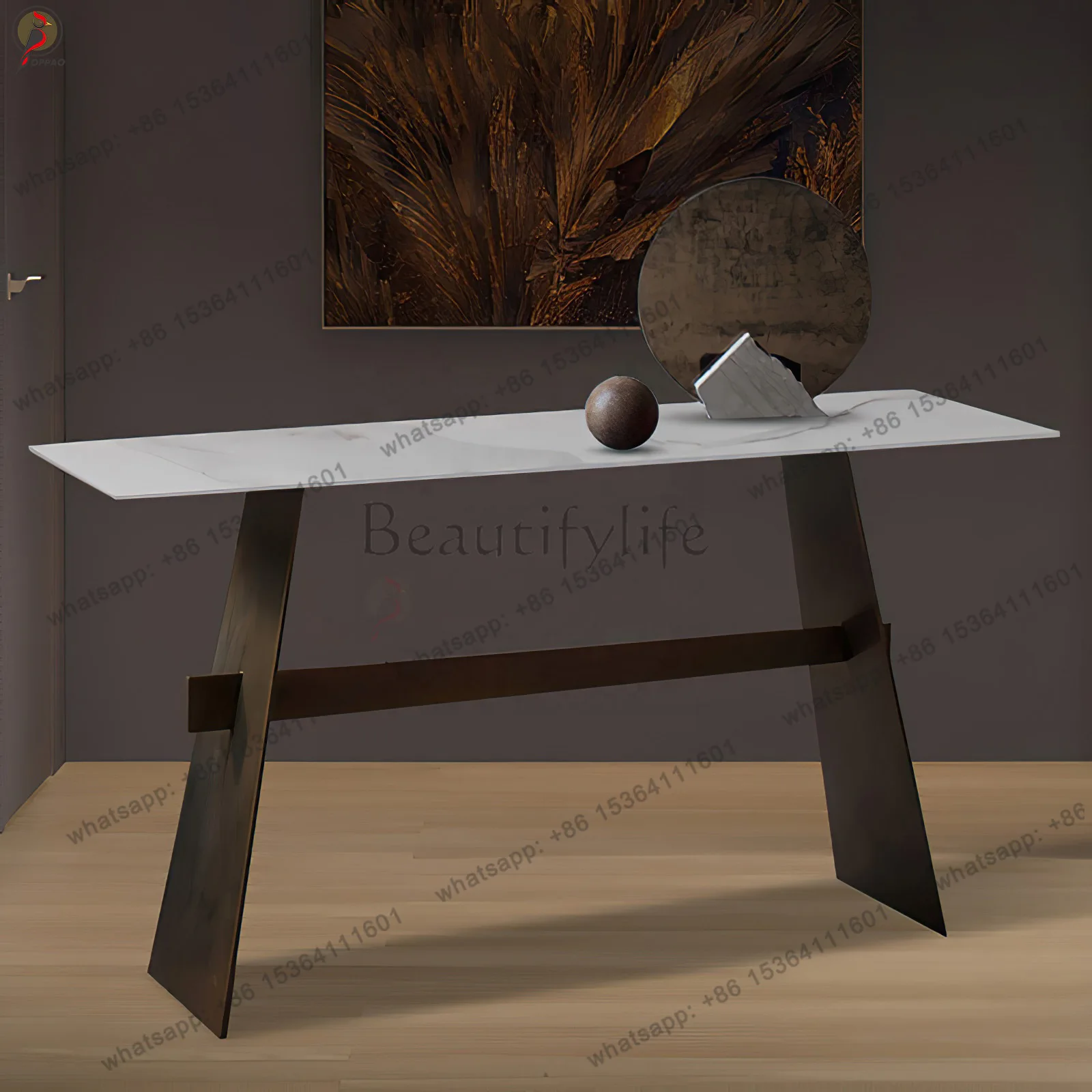 

Simple marble solid wood porch table light luxury high-end furniture porch cabinet