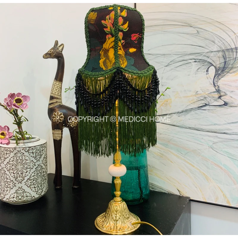 Medicci Home Boho Bohemian Lampshade Maximalist Style Bird Floral Jacquard Hand-Craft Tasseled Lamp Cover For Home Hotel Wedding