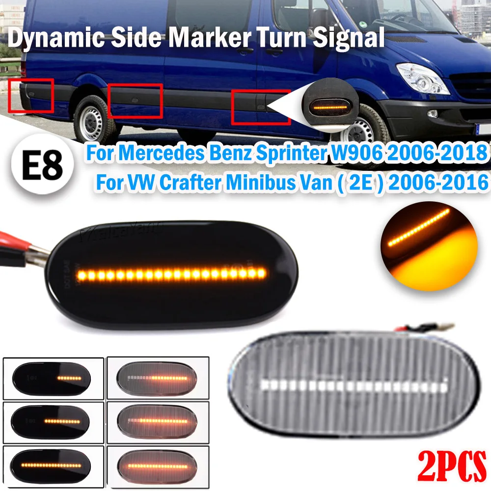 2PCS Turn Signal Lights For Mercedes-Benz Sprinter W906 2006-2018 Crafter 2006-2016 LED Dynamic Side Marker Indicator Lamp