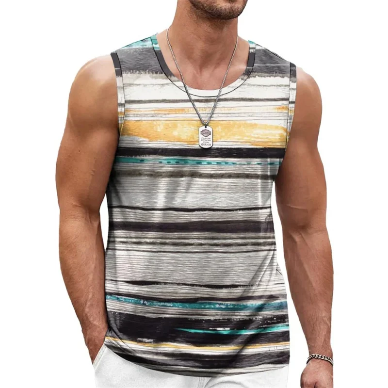 3D Printed Colorful Stripes Tank Tops For Man Color Block Fashion Pattern Tees Summer Casual Vest Loose Sports Street Tank Top