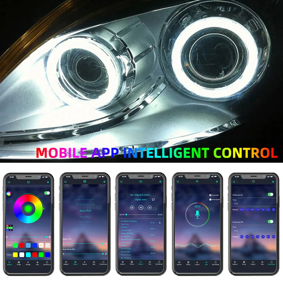 12V 24V Motorcycle RGB Angel Eyes Halo Rings Lights with Turn Signal Lights APP Bluetooth LED Motorcycle Retrofit DRL Headlight