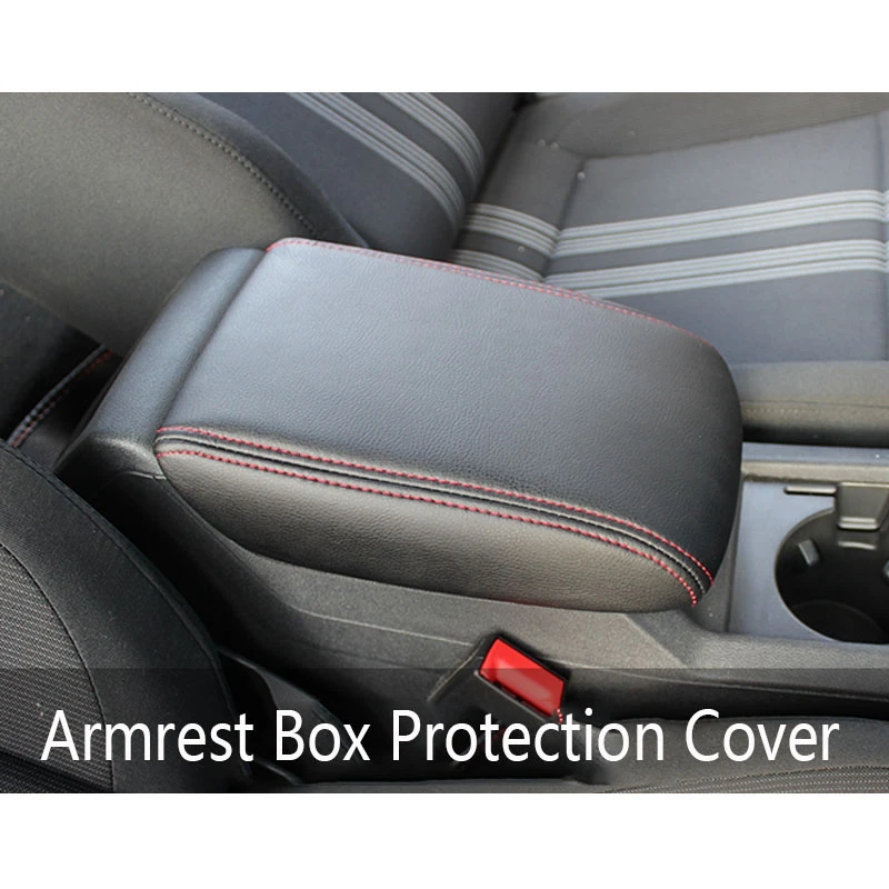 مسند الذراع غطاء وحدة التحكم المركزية مسند الذراع صندوق الوسادة لمازدا 3 2019 2020 جلد صناعي (أسود مع خط أحمر)
