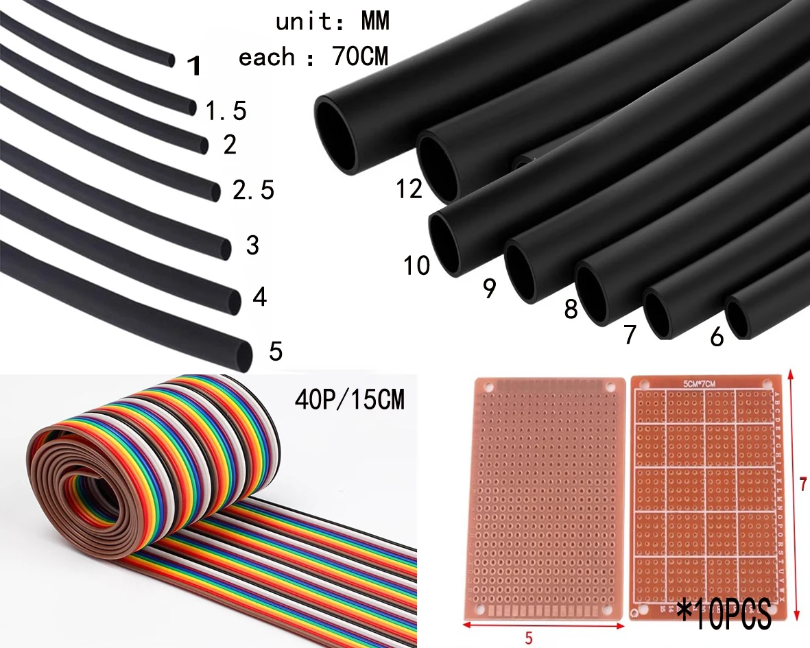 Heat Shrink Tube Black Dia 25.4 Thermal Cable Sleeve Insulated 10pcs PCB Universal Board Single Side Yellow 5*7CM 15CM 40P Wire