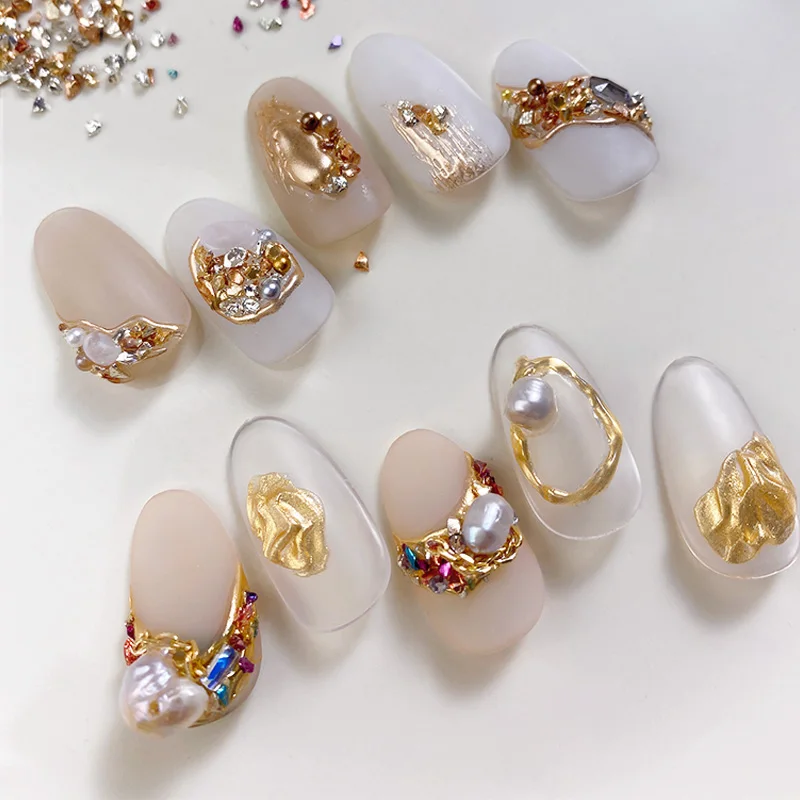 1Box 2.8X1.8CM Irregular Glass Chips Colorful Crushed Stone Iridescent Metallic Stone Fragments Gold Silver Mixed Nail Art Charm
