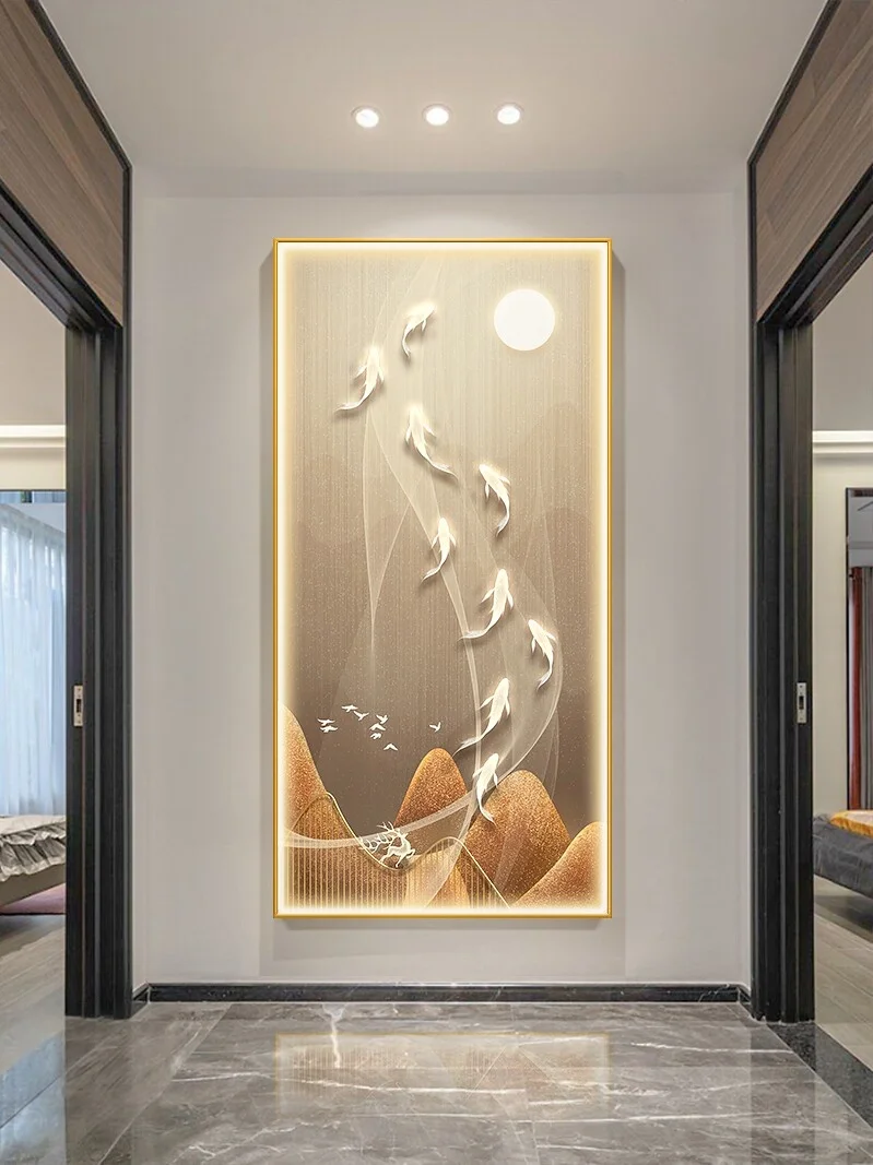 Modern Luxury Home Decoration Painting Led Lamp Living Room Vertical Version Background Wall Hanging Painting Luster Wall Lamp