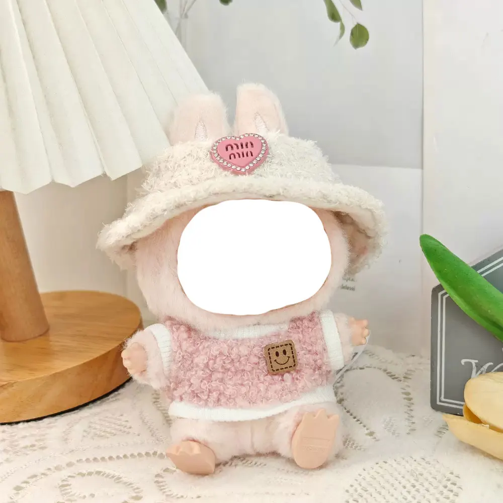 For Labubu Doll Clothing Pink plush outfit with hat set 17cm Clothing Shoes Doll DIY Accessories Training   Games Toys Gifts