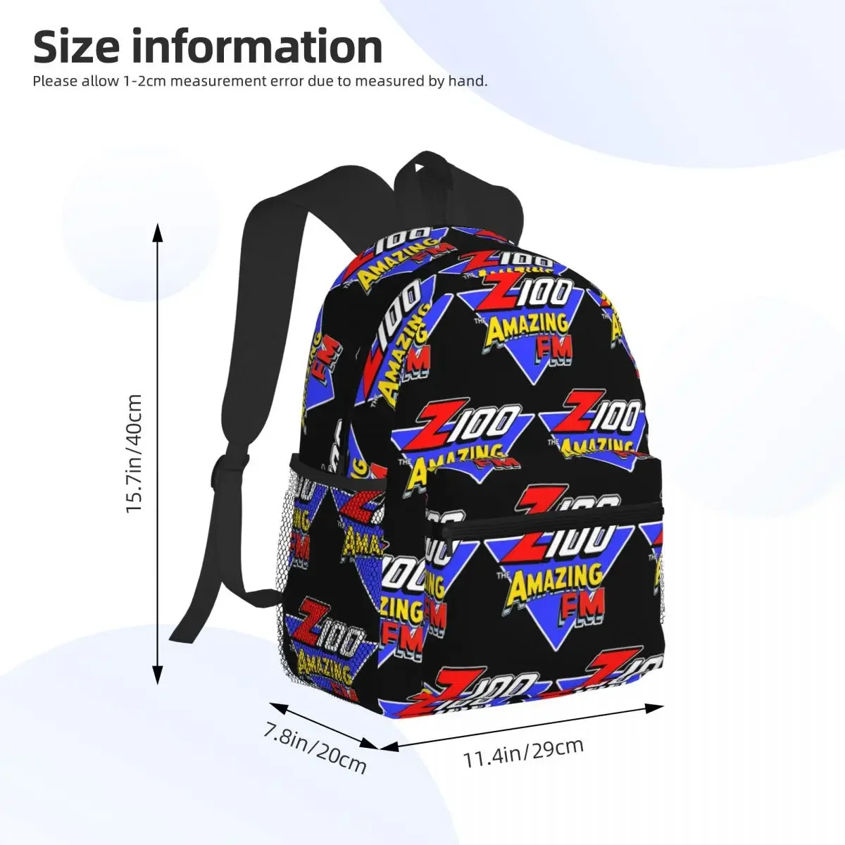 Z100 المذهلة FM مدينة نيويورك 80S على ظهره Daypack سعة كبيرة الأطفال BookBag حقيبة مدرسية حقائب كتف للرجال والنساء #2