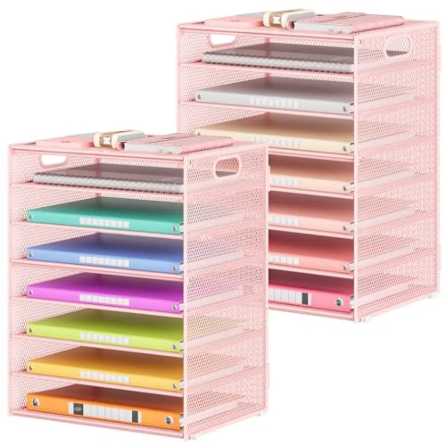 

Office Desk File Organizer, Letter Tray Paper Organizer with Handle, Including 5 Adjustable Slide Trays for Organizing Desk Wor