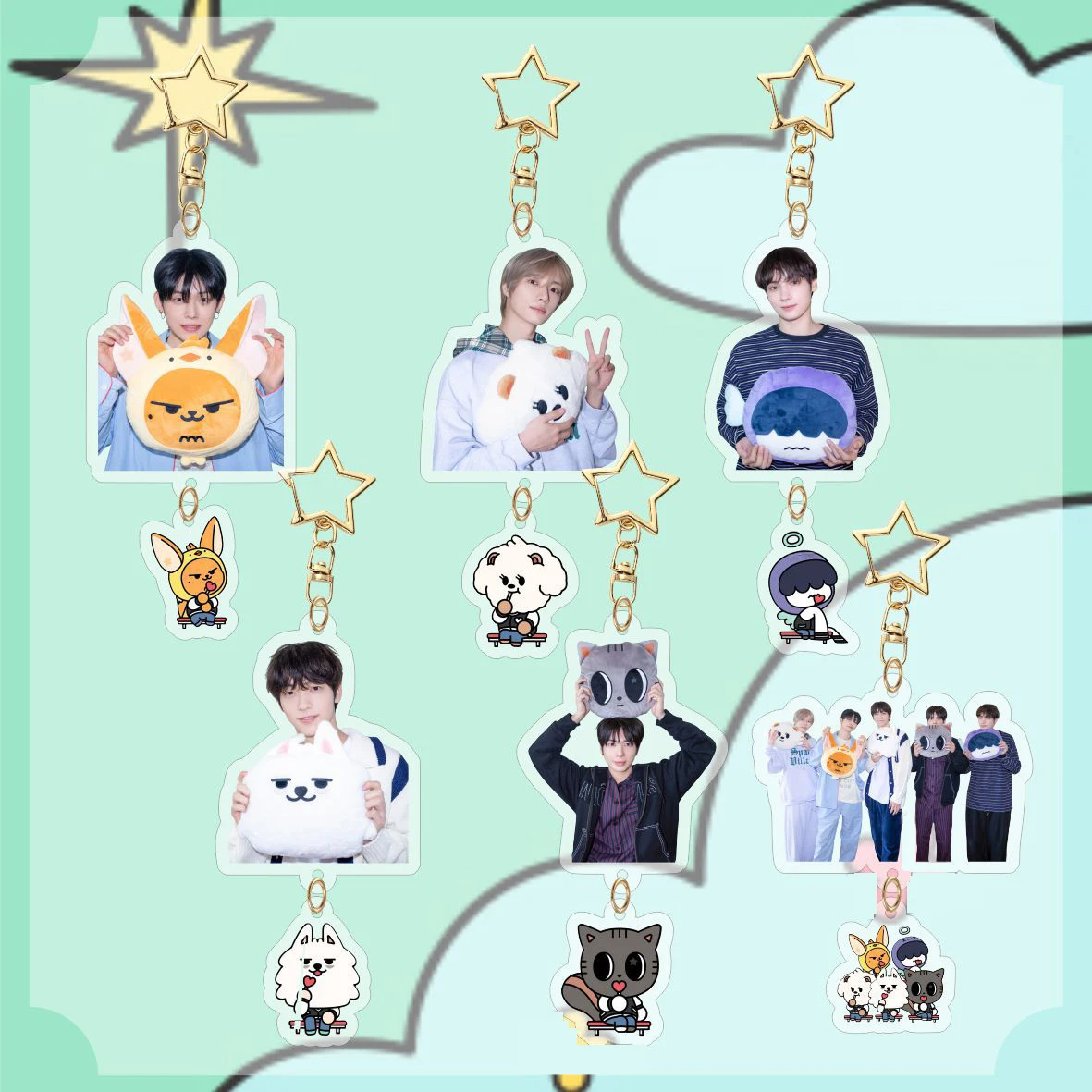 KPOP Soobin Yeonjun Acrylic Keychains Cute Cartoon Keyring Bag Car Key Pendant Beomgyu Hueningkai Taehyun Fans Collection Gifts