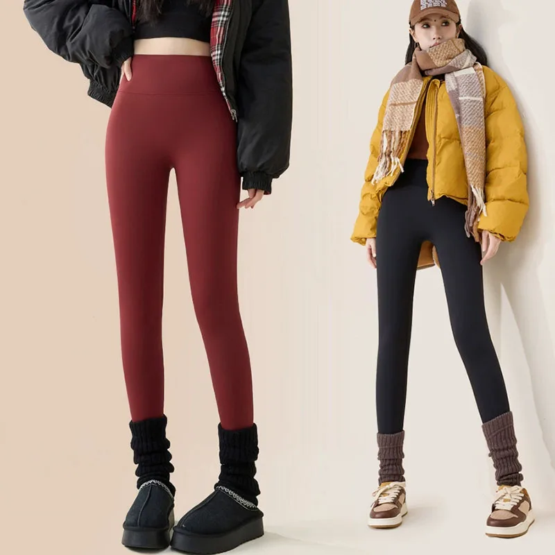 New Red Sharkskin Pants Women Winter Thicken Fleece Lined Warm Leggings Large Size Tight Elasticity Plus Velvet Yoga Leggings