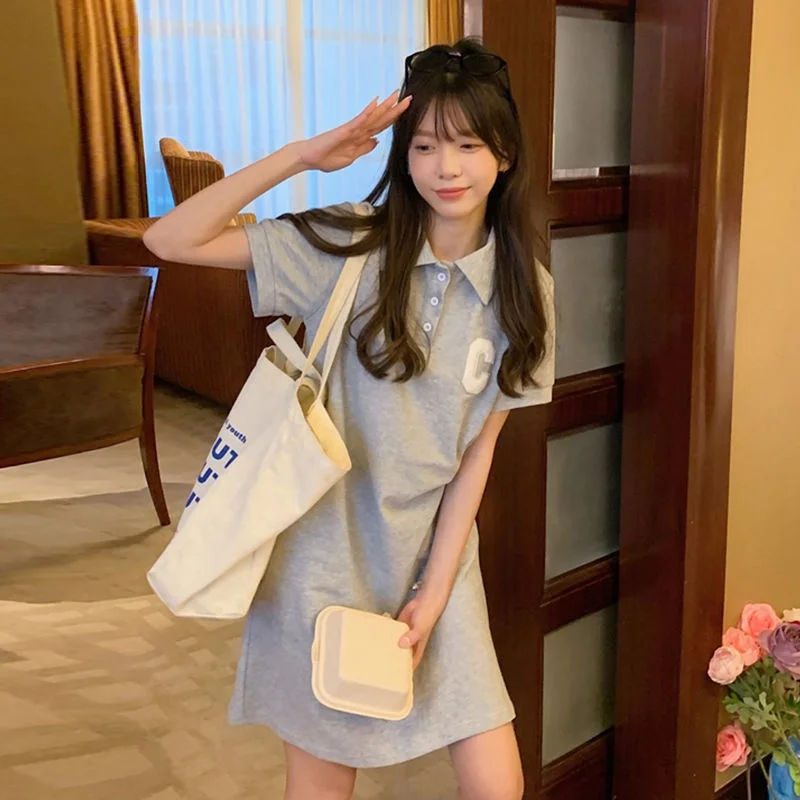 T-shirt col décontracté Dr femmes ort Sve minceur longueur Midi coréen Sle été nouveau collège Faion Dr