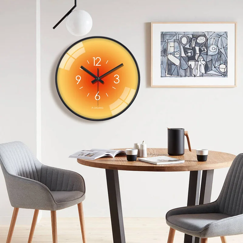 Fashion Sunset Wall Clock Ins Light Luxury Living Room Kitchen No Punching Creative Decoration Silent Simple Glass Clock