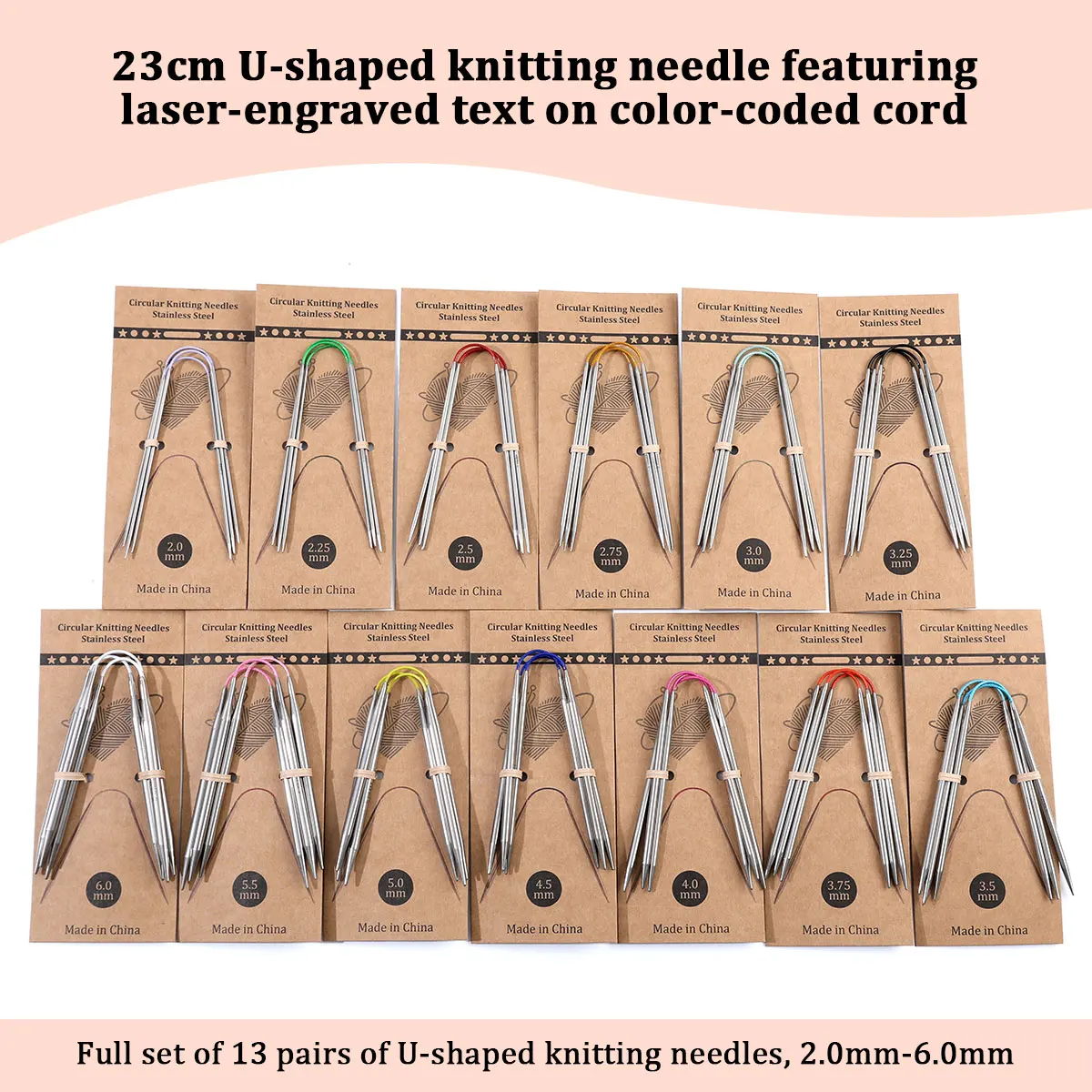 

23CM Short Circular Needles, Stainless Steel Hollow Hand-Knitting Tools, 2mm-6mm DIY Yarn Needles, 3 Pieces/Set