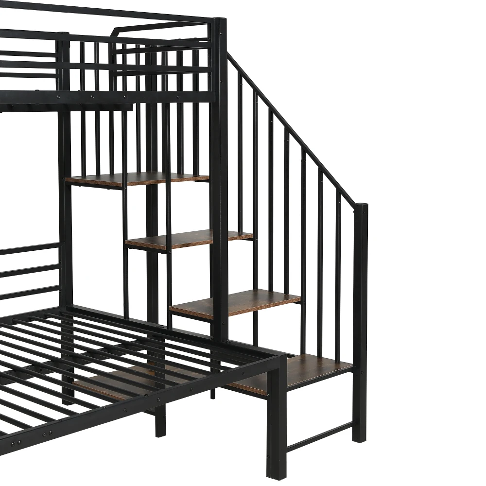 PINGGO Eisen-Etagenbett für Kinder und Jugendliche mit Stauraum-Eckschrank, Eisen & MDF, Schwarz Vintage-Holz, 90x200cm 120x200cm, ohne Matratze – Detail 24