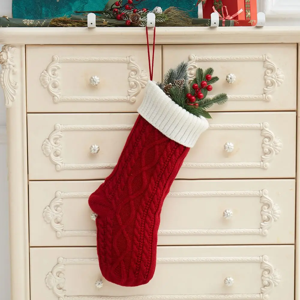 Fish Bone Large Knitted Christmas Decoration, Christmas Eve Yarn Socks, Candy Gift Bag, 46cm