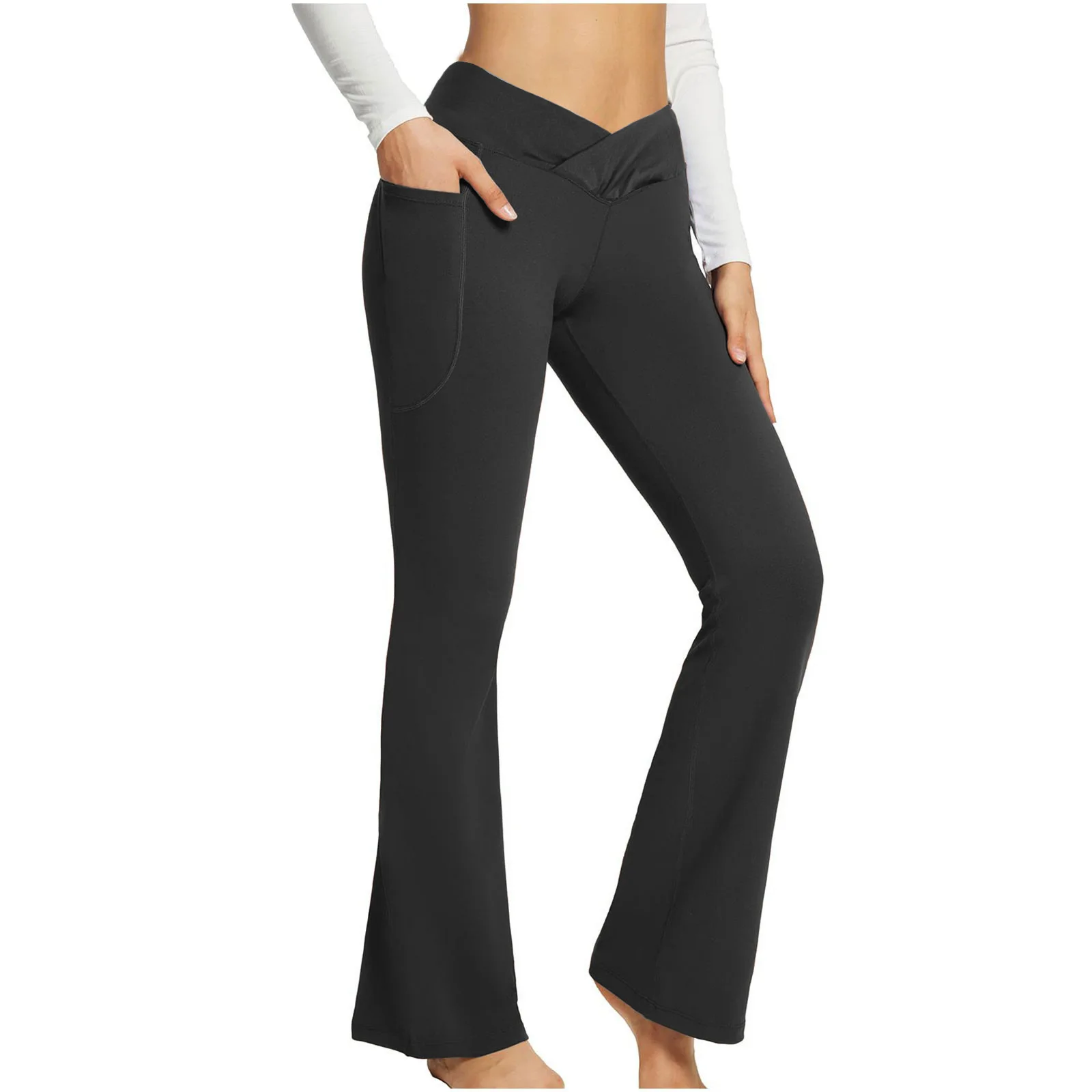 

2025 Women's Fitness Pants Fashion Quality Solid Color Casual Light-flapping High Waist Slim Wide-foot Yoga Basics Pans