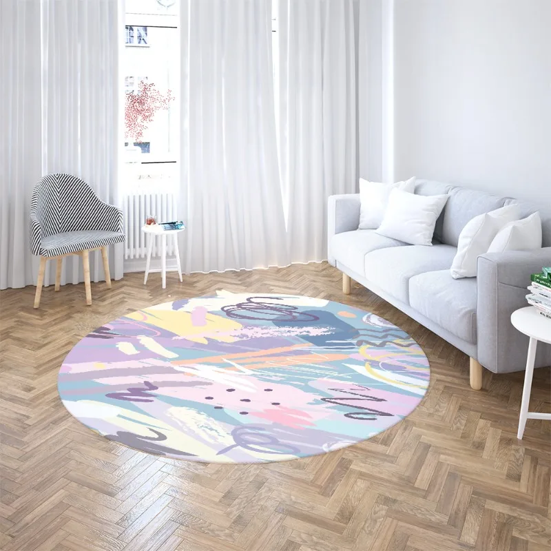 Abstract Graffiti Pastel Color Round Rug Soft Anti-slip Floor Mat Modern Art Print Carpet For  Living Room Home Decor Mat