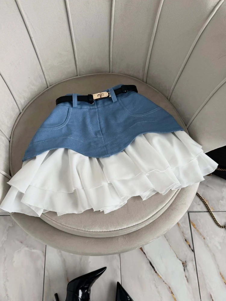 

Women's Summer New in Fashionable Ruffled Cake Skirt with High Waist Pleated Edges Elegant Splicing Slim Fit Short Skirt