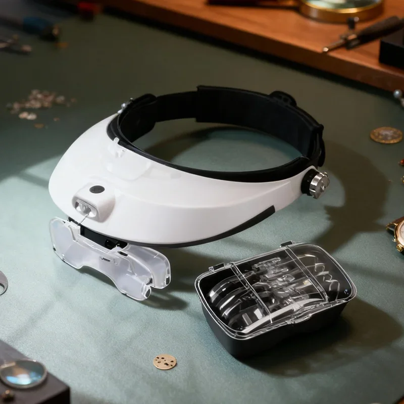 Head Mounted Magnifying Glass with LED Light Hands-Free Magnifier Glasses for Jewelry Watch Repair Precision Work  Reading Tasks