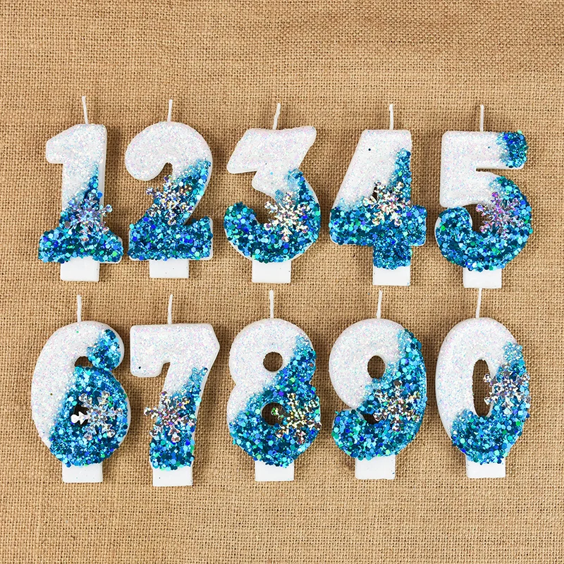 

Snowflake 0-9 Number Candle Anniversary Birthday Candle Cake Topper Decor Happy Birthday Party Decoration Christmas Navidad