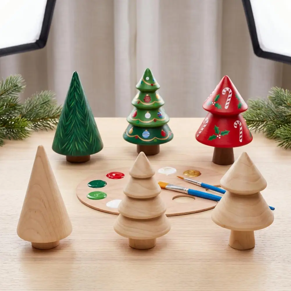 Diy Craft Kit for Kids Diy Unfinished Wooden Christmas Tree Craft Kit Blank Wood Figurines for Kids Painting Hand-painted