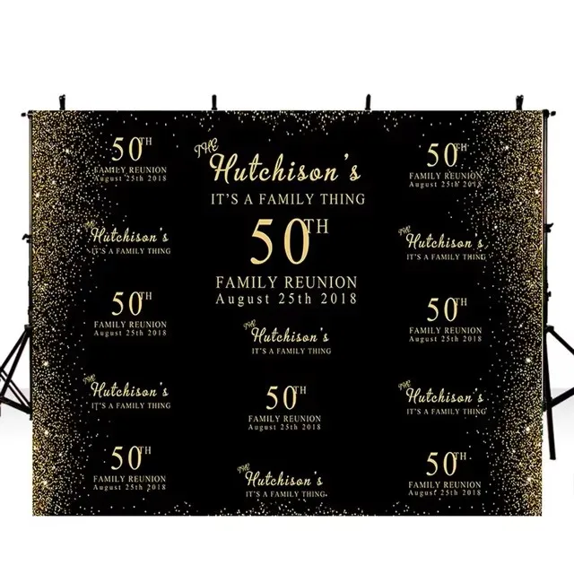 Cymbozin Reunion Photography Backdrop Cloth Customized Texts Gold Dots Personalized 50th Party Photo Booth Background
