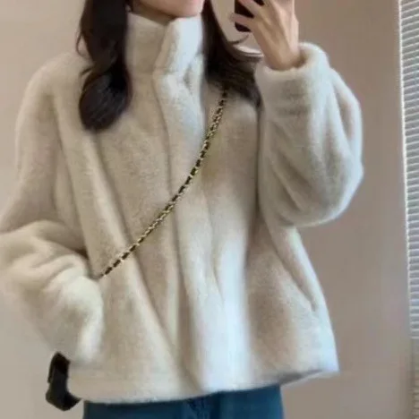 

Women Faux Fur Coats Short Jackets Stand Collar Coat Thick Warm Y2k Streetwear Jacket Work Outerwear Autumn Winter 2025
