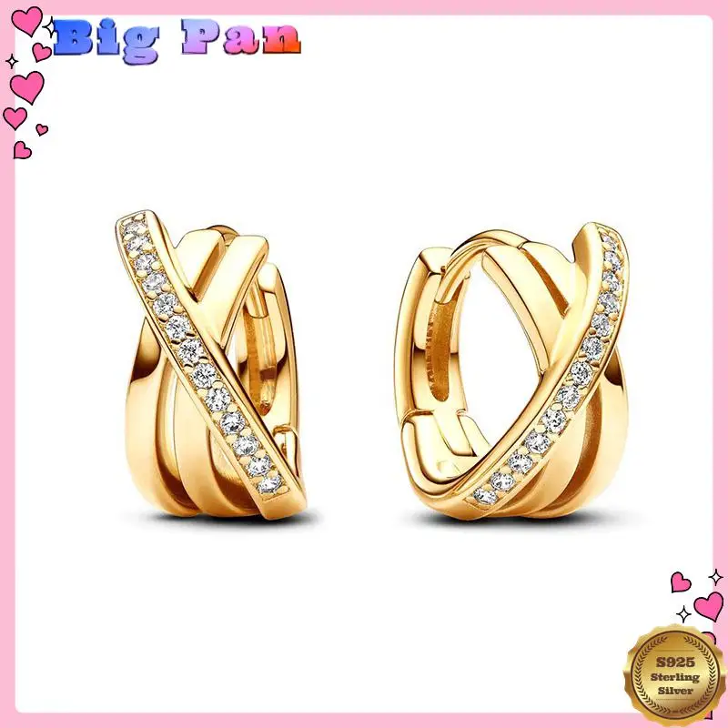 New 925 Sterling Silver Classic Gold Color Series Earrings Light Luxury Exquisite Charm Jewelry Holiday Commemorative Gifts 2025