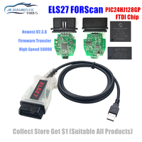 ELS27 FORScan V2.3.8 High Quality Green PCB PIC24HJ128GP+FTDI Mircochip Multi-Language Works ELM327&J2534 Pss-Thru For Mazda