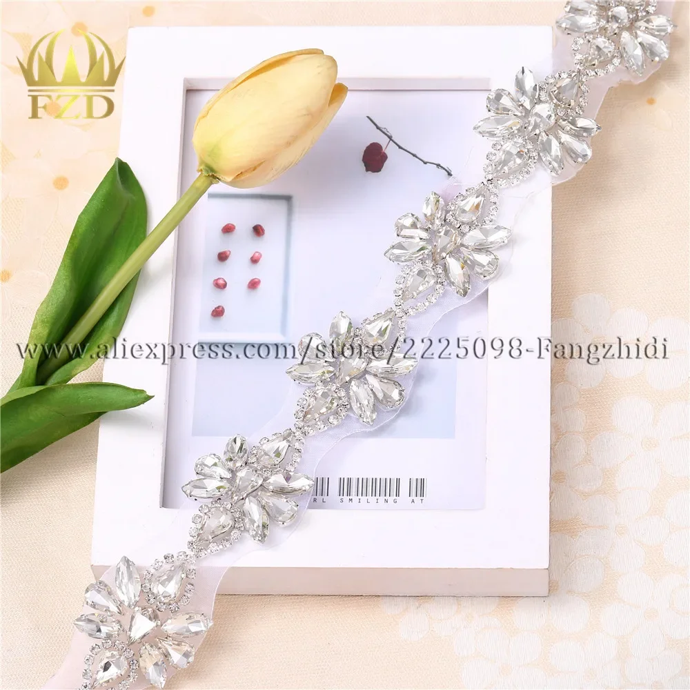 FZD 1 Yadr Clear Rhinestone Sliver Claw Sash Belt Sew Pearl Crystals Trimming Retail Hot Fix Motif Appliques for Wedding Dress