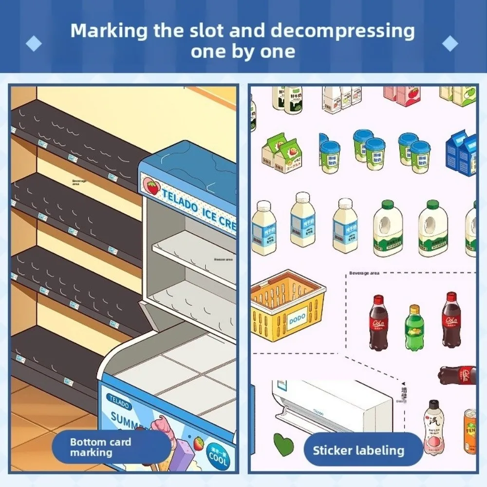 

New Cute 3D Scenery Stickers 10 Scenes 33 Sheets Large Size Shop Scene Sticker PET Stacking Sticker Book Holiday Gifts