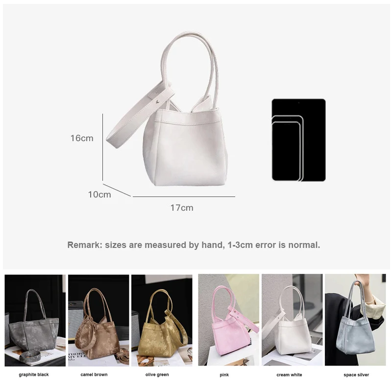 Women Bucket Bag Lady Mini Wing Tote Handbag 2024 New Chinese Style Split Leather Crossbody Messenger Dumpling Shoulder Bag