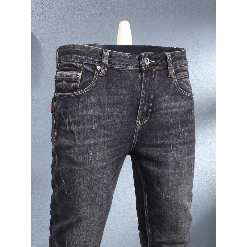 

Осенние новые черные серые модные мужские уличные эластичные маленькие прямые брюки, старые длинные брюки