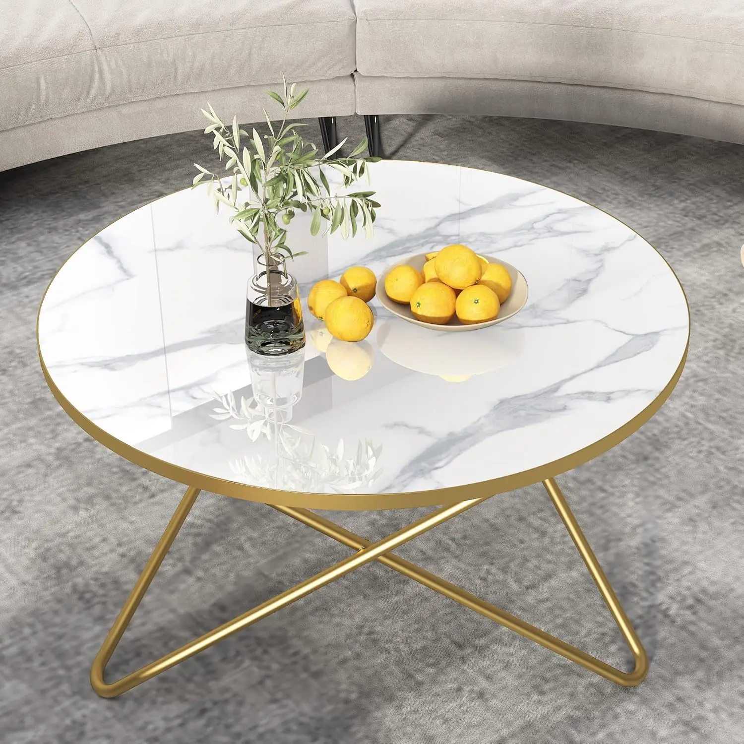 Round Coffee Table With White Faux Marble Top