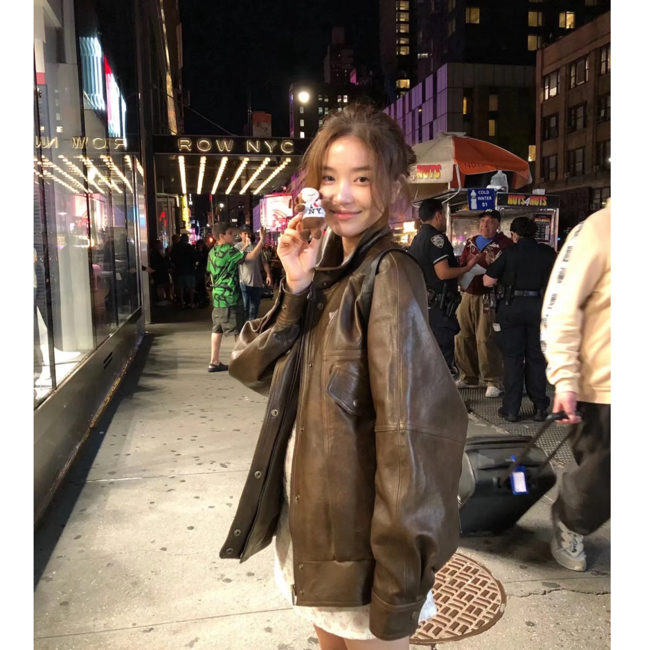 

East Gate the Barn*et Vintage Rusted Loose Stand Collar Motorcycle Jaet Women's Casual Sle Long Sve PU Leather Coat